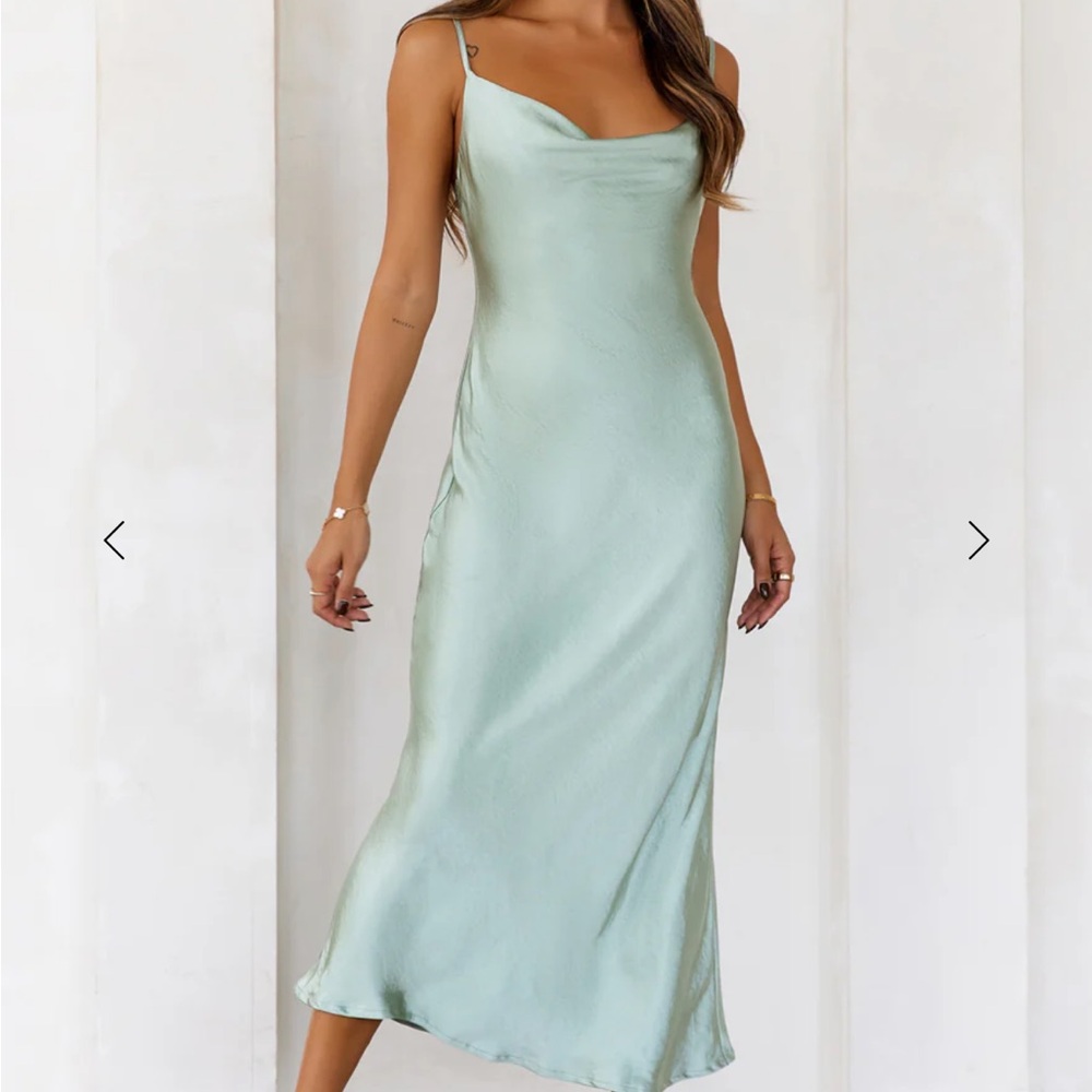Hello Molly Satin Slip Maxi Dress in Sage